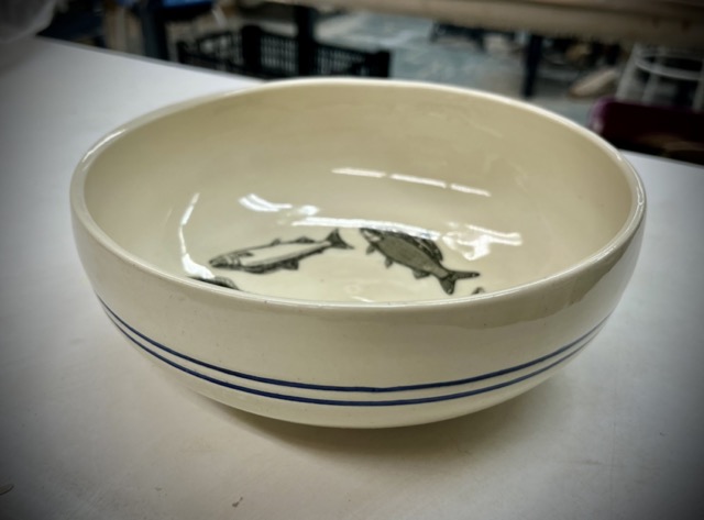 A bowl with fish and stripes
