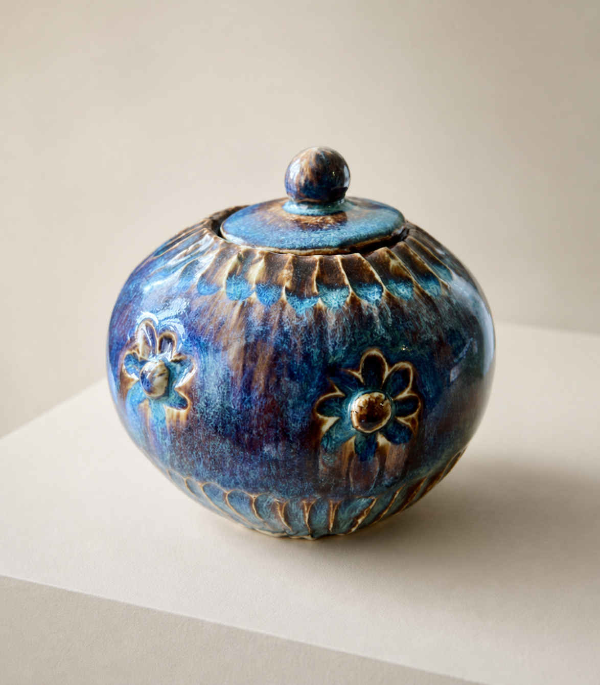 A lidded ceramic pot.