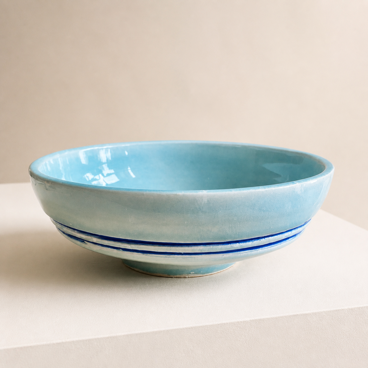 A small blue striped bowl.